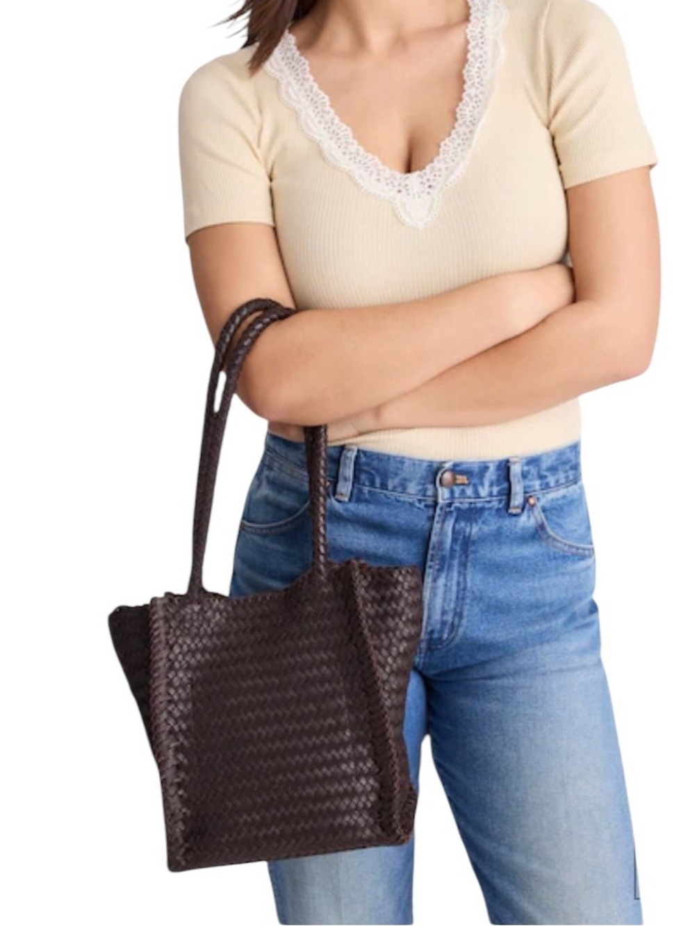 NWT Madewell Leather The Lexington Small Woven Tote In Coffee Bean - Picture 4 of 10
